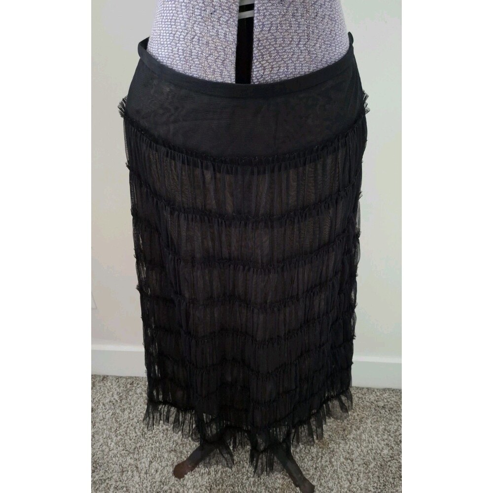 Garnet Hill Skirt Sz 6 Tiered Midi Mesh Lace Trim Whimsigoth Cottagecore Boho EC
